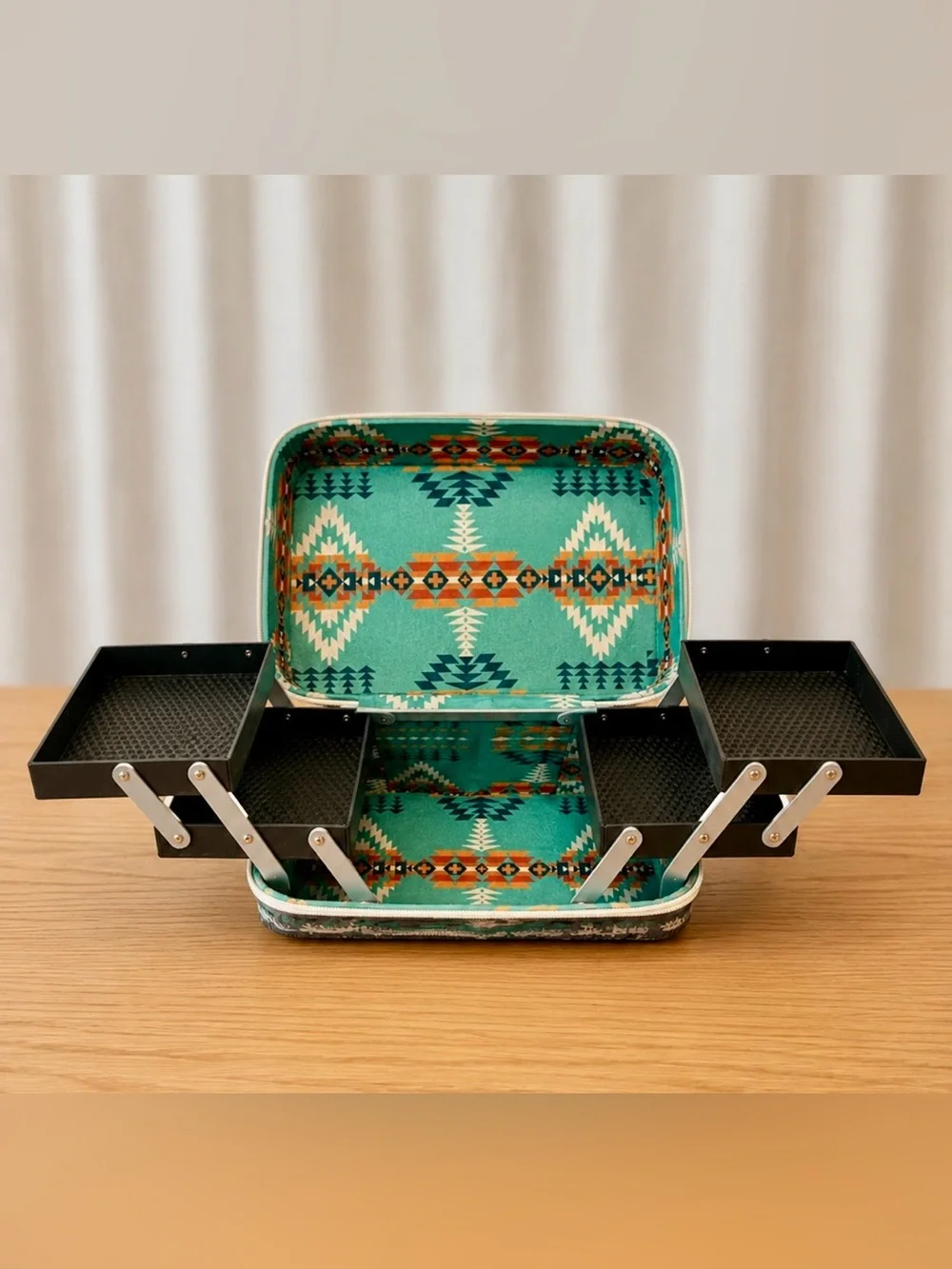 Vintage-Inspired Southwestern Floral Printed Vinyl Cantilever Makeup Train Case